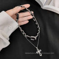 Shangjie Oem Joyas Fashion Punk Halskette Schmuck Frauen versilberte geschichtete Halskette Lederlegierung Cross Halskette